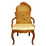 Cane-back Arm Chair & Needlepoint Pillow w/ Dragon