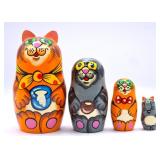 Cat & Mouse Lacquer Painted Russian Nesting Dolls