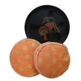Vntg Couroc Serving Platter & Round Throw Pillows
