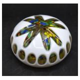 White Cut-to-Clear Mottled Glass Paperweight