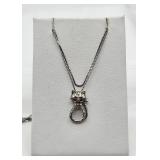 925 Sterling Cat Pendant on XL 925 Sterling Chain