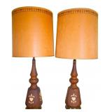 Mid-Century Ceramic Alpine Wood-look Buffet Lamps