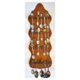 Vintage Souvenir Spoon Collection & Wood Display