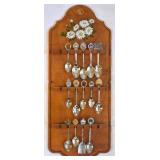 Vintage Souvenir Spoon Collection & Wood Display