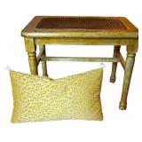 Cane Bottom Bench & Leopard Print Pillow