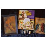 Antique Religous Art, Bible Game & Book