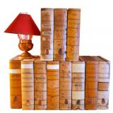 Antique File Books & Hand Hammered Copper Lamp