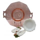 Milk Glass Trinket Dishes & Pink Glass Tray