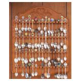 Vintage Souvenir Spoon Collection & Wood Display
