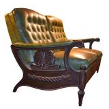 Antique-style Faux Wood & Leather Love Seat Sofa