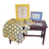 Wood Bench, Daisy Afghan & Holly Hobby Style Decor