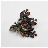 Vintage Green, Brown & Amber Rhinestone Brooch