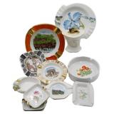 Group of Floral & Travel Motif Ash Trays & Lighter