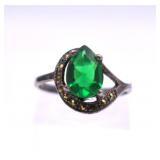 Sterling Silver Marcasite & Green Stone Ring