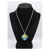 Vtg Germany Watermelon Glass Edelweiss Necklace