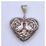 Sterling Silver Filigree Dove Heart Pendant