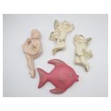 4 Pcs Homemade Chalkware Wall Plaques