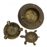 3 Unique Brass Ash Trays