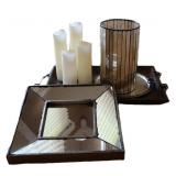 Decorative Tray, Candles & Mirror