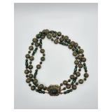 Hattie Carnegie Green Gilded Glass Bead Necklace