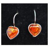 2.4g Sterling Silver Amber Heart Earrings
