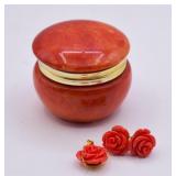 Vintage Hand Painted Alabaster Trinket Set