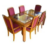 Oak & Beveled Glass Dining Table & Chairs w/ Leaf