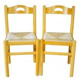 Pair of Blonde Oak Rush Seat Chairs