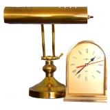 Howard Miller Desk Clock & Brass Desk Lamp