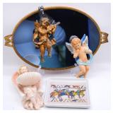 Blue Glass Mirror Vanity Tray, Angel Decor