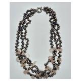 Genuine Pearl & Pink Quartz Multi Strand Necklace