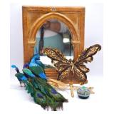 Decorative Mirror, Peacock Bird & Dragonfly Figure