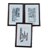 3 City Scene Sketch Prints