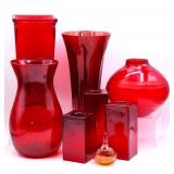 Red Glass Vases, Candle Holders, Art Glass +