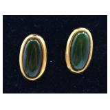 4.3g 14k Gold Oval Cabochon Nephrite Earrings