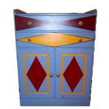 Hand Painted Eclectic Rolling Storage Cabinet