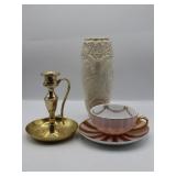 Brass Knappy,Lenox Vase, Mor Teacup & Saucer