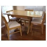 Vintage Pickled Blonde Wood Dining Table & Chairs