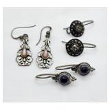 3 Pairs Sterling Silver Earrings