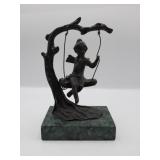A. Moreau Bronze Fairy on Swing Statue on Marble