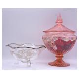 Silver City Glass Bowl & Pink Pedestal Candy Dish