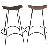 Wicker-seat Wrought Iron Bar Stools