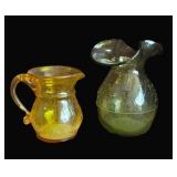 Green & Yellow Crackle Glass Bud Vases
