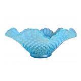 Fenton Blue Hobnail Ruffle Bowl