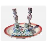 Hand Painted Candle Sticks & Porcelain Plate