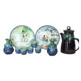 Asian-style Porcelain & Glazed Stoneware Sake Set