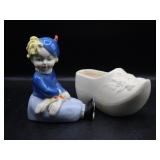 Czech Porcelain Bookend & Clog Planter