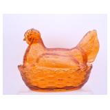 Vintage Original Amber Glass Hen on Nest