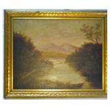 Antique Oil on Art Board Landscape Painting