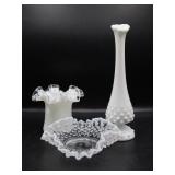 Fenton Hobnail Dish, Swung Vase & Silver Crest